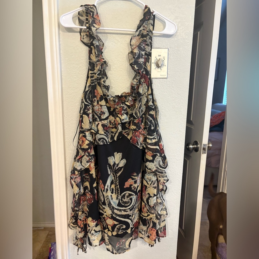 Free People Bali Floral Mini Dress- Black Combo